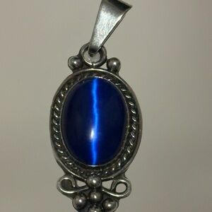Vintage Sterling Silver Cat's Eye Cabochon Pendant